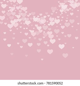 Valentine background with abstract pink and white transparent hearts on a pink. The design is suitable for banners, posters, decoration of gifts, packaging. Vector.