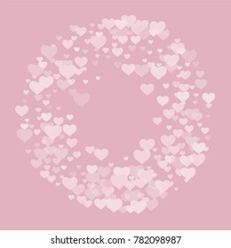 Valentine background with abstract pink and white transparent hearts on a pink. The design is suitable for banners, posters, decoration of gifts, packaging. Vector.