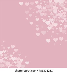 Valentine background with abstract pink and white transparent hearts on a pink. The design is suitable for banners, posters, decoration of gifts, packaging. Vector.