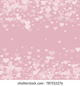Valentine background with abstract pink and white transparent hearts on a pink. The design is suitable for banners, posters, decoration of gifts, packaging. Vector.