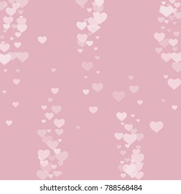 Valentine background with abstract pink and white transparent hearts on a pink. The design is suitable for banners, posters, decoration of gifts, packaging. Vector.