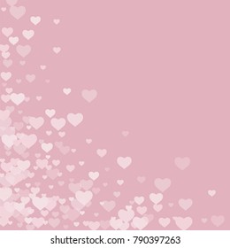 Valentine background with abstract pink and white transparent hearts on a pink. The design is suitable for banners, posters, decoration of gifts, packaging. Vector.