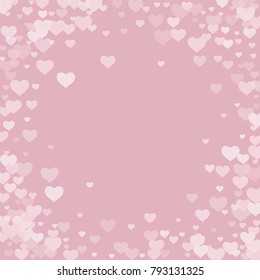 Valentine background with abstract pink and white transparent hearts on a pink. The design is suitable for banners, posters, decoration of gifts, packaging. Vector.