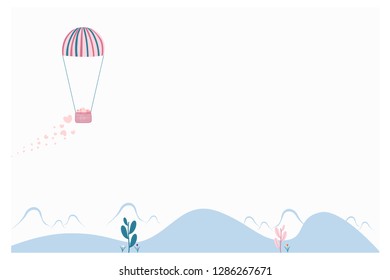 Valentine background with balloon take many heart on basket scatter from sky illustration vector 