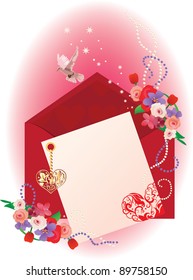valentine background card with hearts and envelope