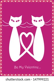 valentine background with cartoon cats in silhouette and place for your text isolated on violet background