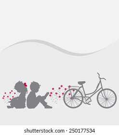 Antecedentes de San Valentín con niños leen un libro. Ilustración vectorial.