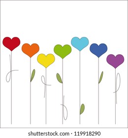 Valentine background with colorful flowers hearts