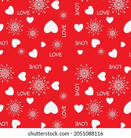 Valentine Background Design 2022. Vector seamless pattern for Valentine's Day. Cute hand drawn hearts on Red background.