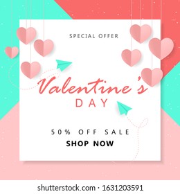 Valentine background design use be love and plane paper themed. can be used for banner, poster, flyer, greeting card and feed design