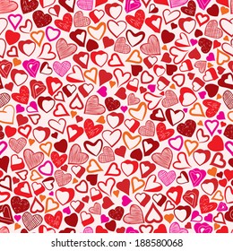 Valentine background, different hearts seamless pattern, vector illustration.