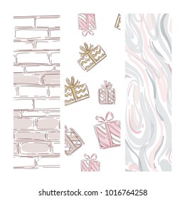 Valentine background. Gift box, marble pattern, brick wall vector. Cute design elements for beauty print, greeting card, invitation, fashion sale banner.