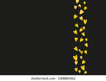 Valentine background with gold glitter hearts. February 14th day. Vector confetti for valentine background template. Grunge hand drawn texture. Love theme for special business offer, banner, flyer.