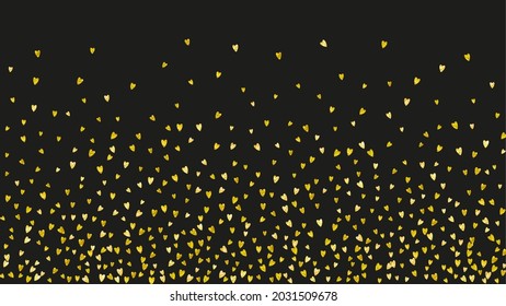 Valentine background with gold glitter hearts. February 14th day. Vector confetti for valentine background template. Grunge hand drawn texture. Love theme for poster, gift certificate, banner.