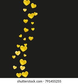 Valentine background with gold glitter hearts. February 14th day. Vector confetti for valentine background template. Grunge hand drawn texture. Love theme for special business offer, banner, flyer.