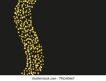 Valentine background with gold glitter hearts. February 14th day. Vector confetti for valentine background template. Grunge hand drawn texture. Love theme for flyer, special business offer, promo.