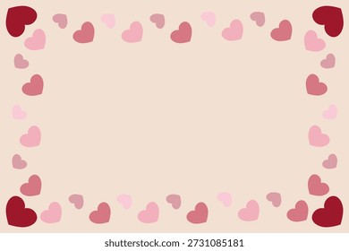 Valentinshintergrund, Herzrahmen-Hintergrund für PowerPoint-Präsentationen, ppt, Design, Illustration, Präsentation, Poster, Valentinenthemen, rosa und rote Herzfarben, Pastellfarben