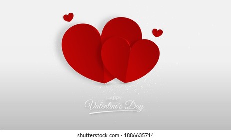 Valentine background with heart shape and gold lines 3d paper cutting style. vector illustration.