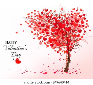 Fondo de San Valentín con árbol en forma de corazón. Vector.