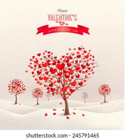 Valentine background with heart shaped trees. Vector.