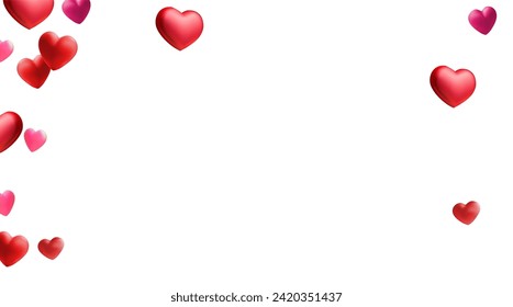 Valentine background with hearts falling on transparent. vector 3d