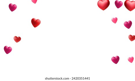 Valentine background with hearts falling on transparent. vector 3d