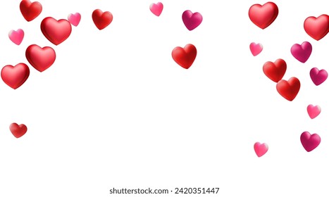 Valentine background with hearts falling on transparent. vector 3d