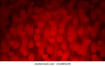 Fondo de San Valentín con corazones iluminados con fondo rojo para feliz día de San Valentín. diseño vectorial.