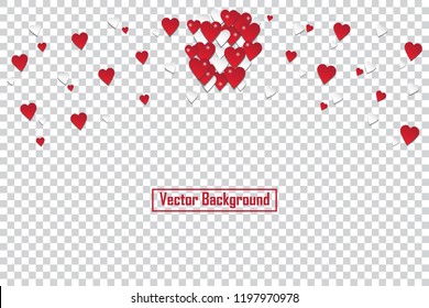 Valentine background with hearts on transparent background. Vector illustration. ESP10