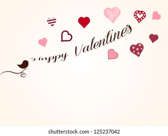Valentine background with hearts and singing bird