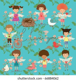 valentine background with kids