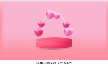 Valentine background with one podium and six hearts. eps 10. easy to edit
