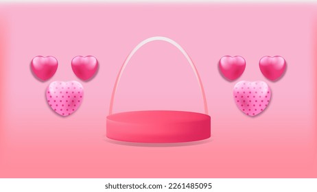 Valentine background with one podium and six hearts. eps 10. easy to edit
