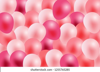 Valentine background, piles of realistic air balloons in pink, pastel, red maroon color