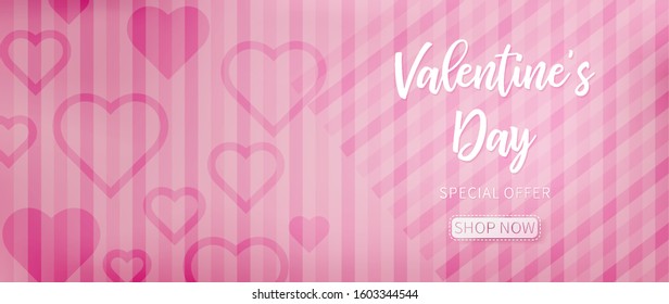 Valentine background with pink abstract pattern included oblique lines and heart shapes for each side
