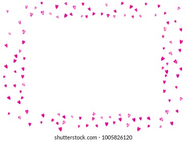 Valentine background with pink glitter hearts. February 14th day. Vector confetti for valentine background template. Grunge hand drawn texture. Love theme for special business offer, banner, flyer.