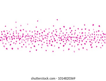 Valentine background with pink glitter hearts. February 14th day. Vector confetti for valentine background template. Grunge hand drawn texture. Love theme for voucher, special business ad, banner.