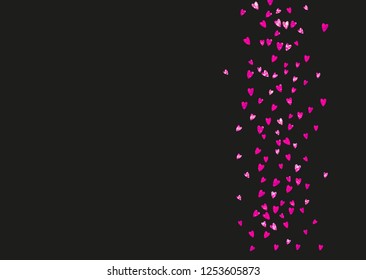 Valentine background with pink glitter hearts. February 14th day. Vector confetti for valentine background template. Grunge hand drawn texture. Love theme for flyer, special business offer, promo.