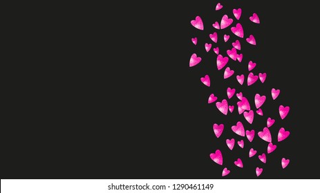 Valentine background with pink glitter hearts. February 14th day. Vector confetti for valentine background template. Grunge hand drawn texture. Love theme for special business offer, banner, flyer.