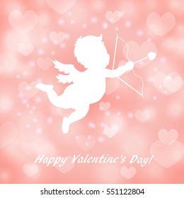 Valentine Background With Pink Heart And Cupid
