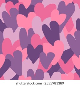Valentine background with pink and purple hearts in a seamless pattern. Valentine's day concept. Wrapping Paper.