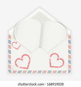 Valentine background. Realistic envelope with attached paper heart. Vector illustration.