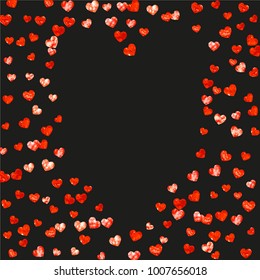 Valentine background with red glitter hearts. February 14th day. Vector confetti for valentine background template. Grunge hand drawn texture. Love theme for special business offer, banner, flyer.