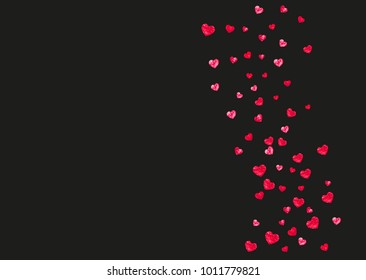 Valentine background with red glitter hearts. February 14th day. Vector confetti for valentine background template. Grunge hand drawn texture. Love theme for party invite, retail offer and ad.