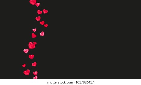 Valentine background with red glitter hearts. February 14th day. Vector confetti for valentine background template. Grunge hand drawn texture. Love theme for special business offer, banner, flyer.