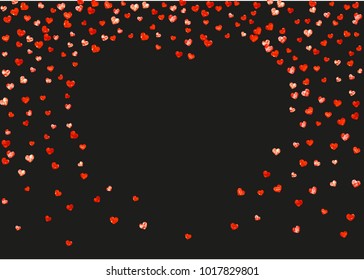 Valentine background with red glitter hearts. February 14th day. Vector confetti for valentine background template. Grunge hand drawn texture. Love theme for party invite, retail offer and ad.