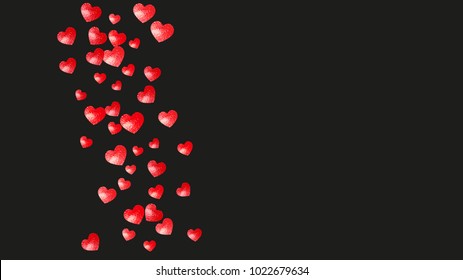 Valentine background with red glitter hearts. February 14th day. Vector confetti for valentine background template. Grunge hand drawn texture. Love theme for flyer, special business offer, promo.