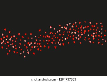 Valentine background with red glitter hearts. February 14th day. Vector confetti for valentine background template. Grunge hand drawn texture. Love theme for poster, gift certificate, banner.