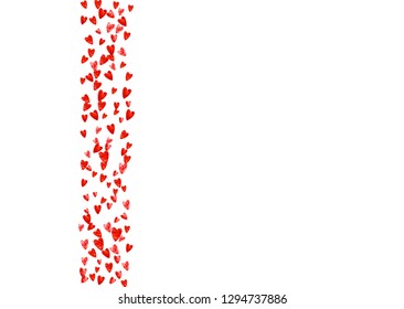Valentine background with red glitter hearts. February 14th day. Vector confetti for valentine background template. Grunge hand drawn texture. Love theme for special business offer, banner, flyer.