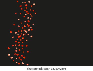 Valentine background with red glitter hearts. February 14th day. Vector confetti for valentine background template. Grunge hand drawn texture. Love theme for poster, gift certificate, banner.